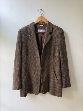 Max Mara Vintage Wool Herringbone Blazer, Made in Italy, US 10